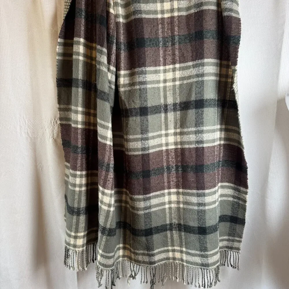Pottery Barn Throw Blanket Whitaker Plaid Check Reversible Grey Maroon 50x60